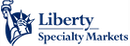 The logo of Liberty Speciality Markets features blue text on a white background. To the left of the company name is a line drawing of the Statue of Liberty, with a blue circular background behind the statue's head.