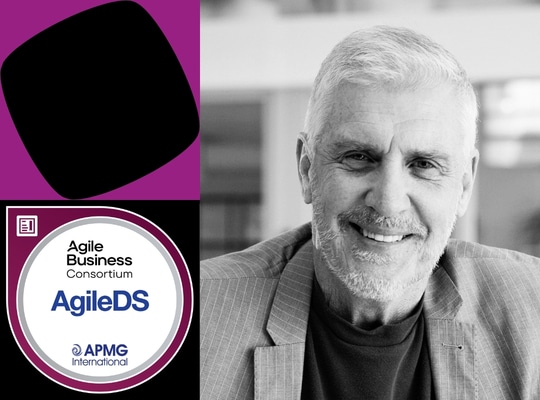 Agile Digital Services certification badge with portrait of a professional man