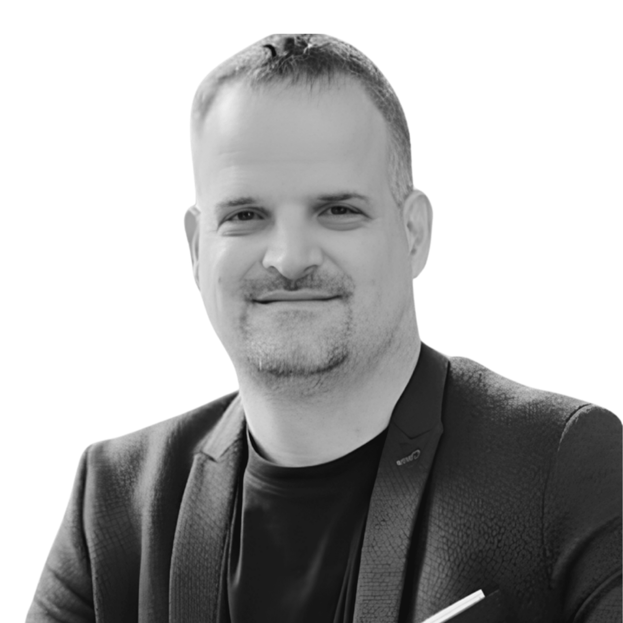 A black and white headshot of Mirko Kleiner